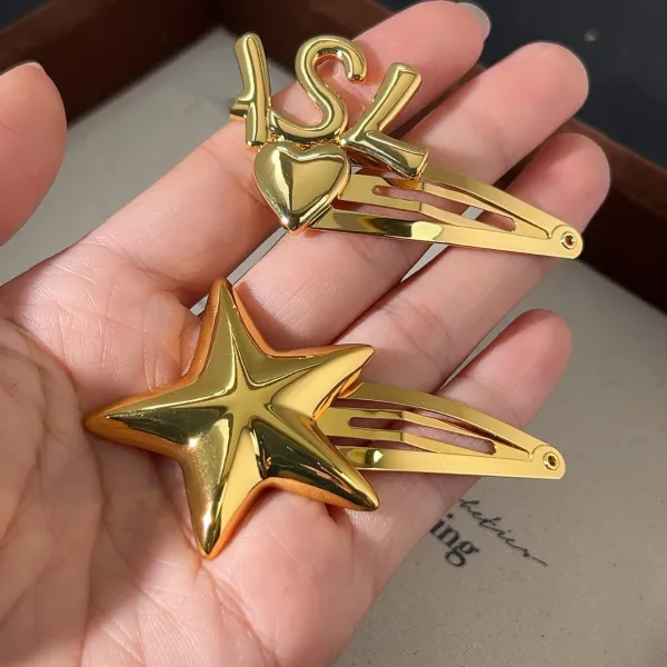 SYNA.TRIBE Gold Heart & Star Hair Clips Set - 3