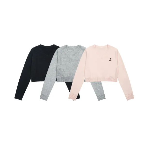 Saint Tears V-Neck Cropped Knit Sweater Black - 3