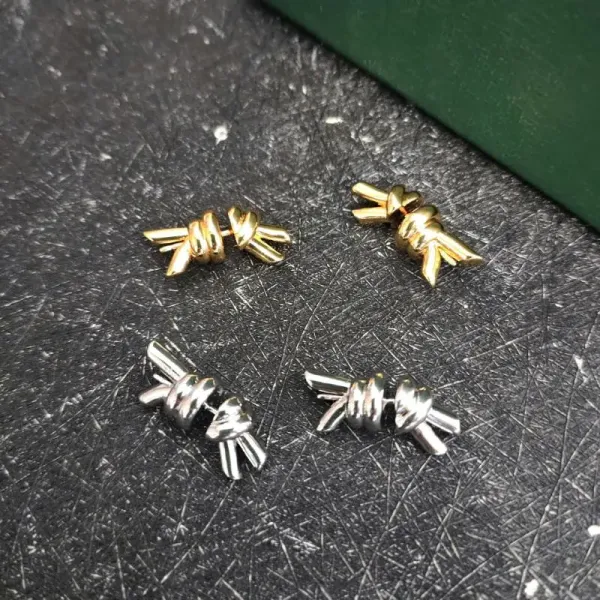 Gold Knot Stud Earrings - 10