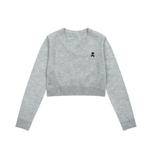 Saint Tears V-Neck Cropped Knit Sweater Black - 6