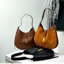 Ralph Lauren Hobo Bag Brown Suede with Gold Horse Logo Shoulder Bag - 14