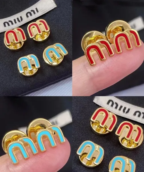 MMY M-Shape Enamel Stud Earrings Gold Pink Jewelry - 11
