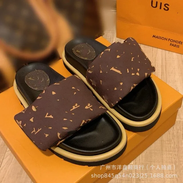 Unbranded Slippers Denim-pattern wide-strap slide product detail image 5