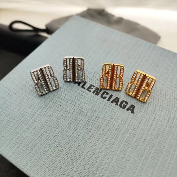 Balenciaga BB Logo Crystal-Embellished Gold Earrings - 3