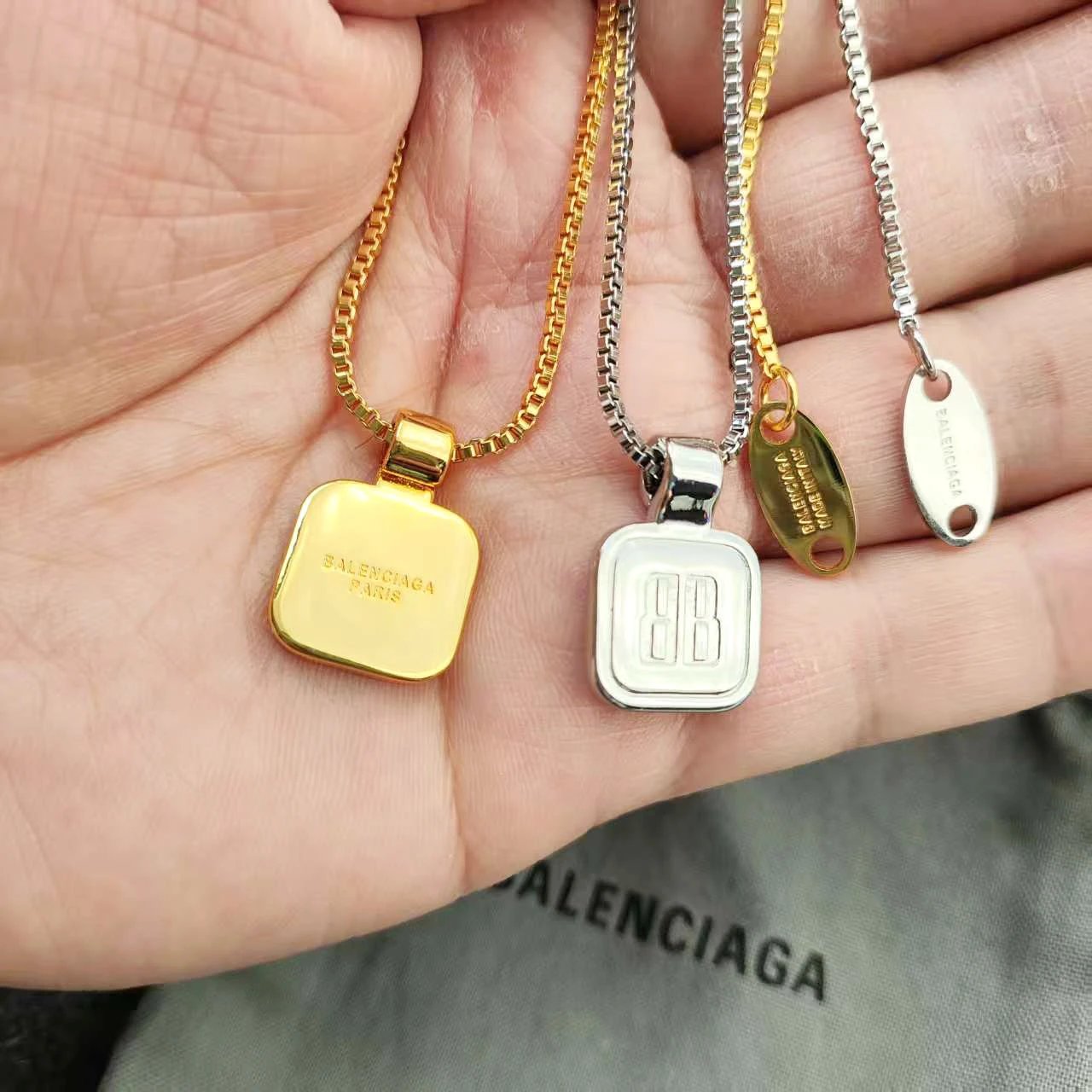 Balenciaga BB Square Pendant Necklace Gold - 6