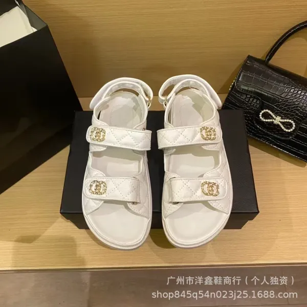 Chanel CC Logo Quilted White Sandals - 11