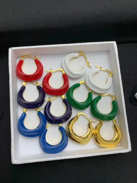 Bold Resin Hoop Earrings in Cobalt Blue and Deep Purple - 3