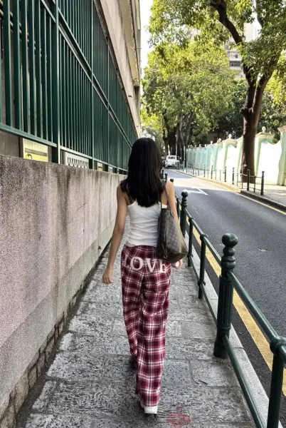 Design Plaid Lounge Pants with LOVE Print Burgundy Sleepwear - 17