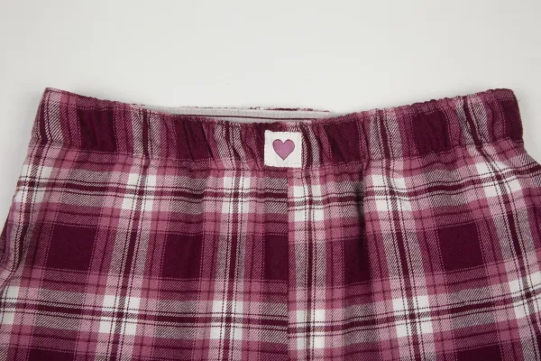 Design Plaid Lounge Pants with LOVE Print Burgundy Sleepwear - 7