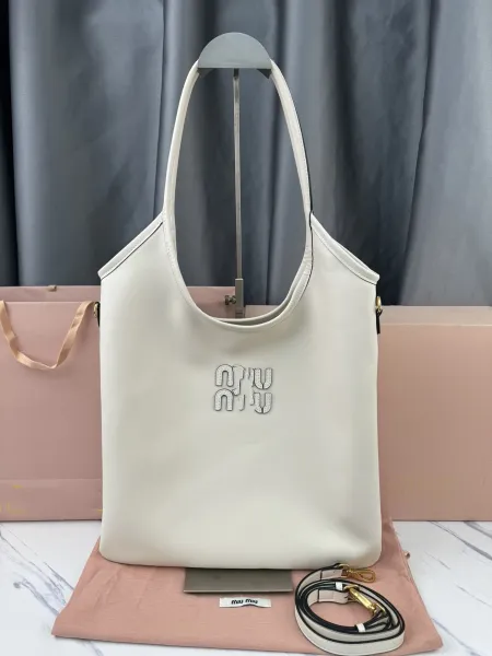 Miu Miu Logo-Embossed Distressed Brown Tote Bag - 14