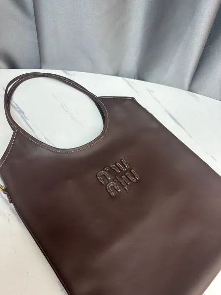Miu Miu Logo-Embossed Distressed Brown Tote Bag - 22