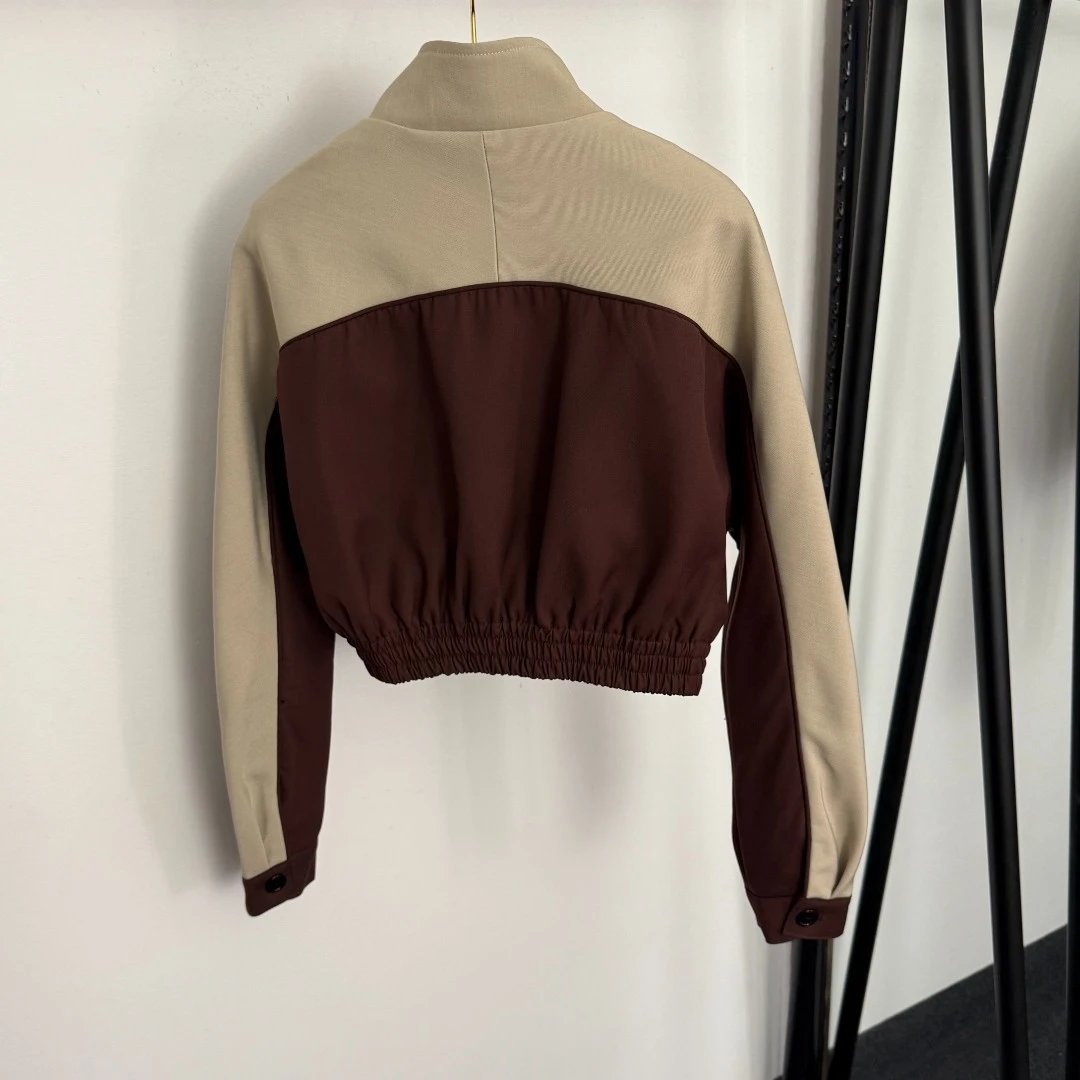 MMY Cropped Color-Block Track Jacket Beige and Burgundy Outerwear - 6