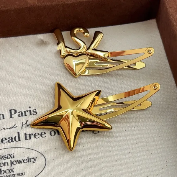 SYNA.TRIBE Gold Heart & Star Hair Clips Set - 2