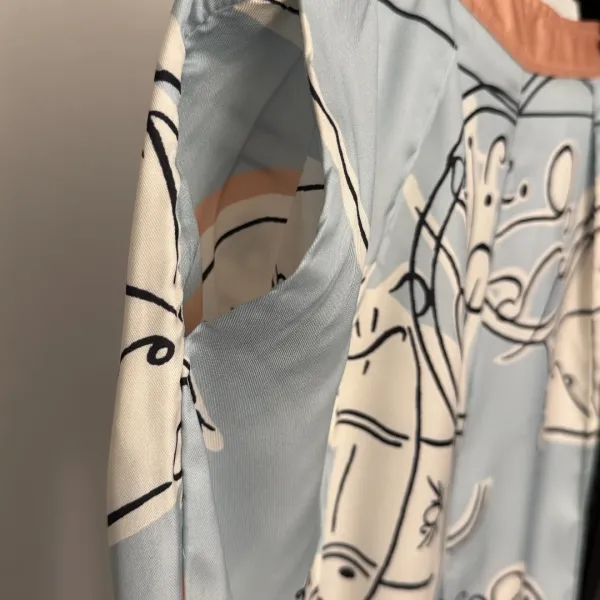 Multicolor Abstract Print Silk Sleepwear Set - 13