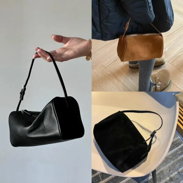 Minimalist Cylinder Handbag Black Leather Handbag - 10