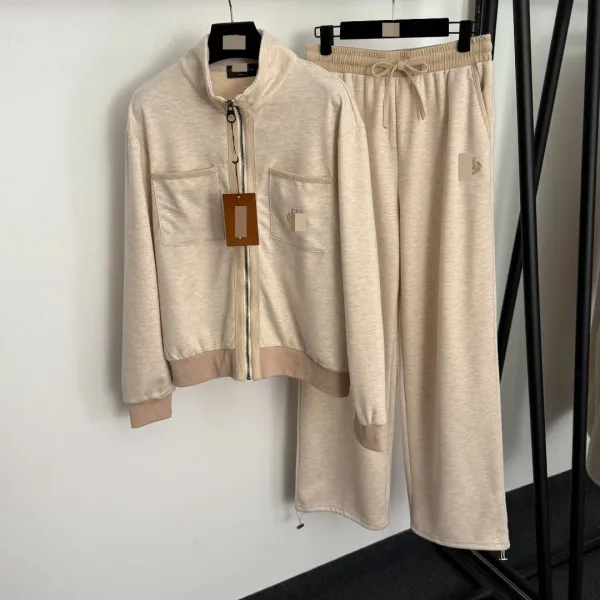 Design Beige Textured Zip-Up Track Set - 6