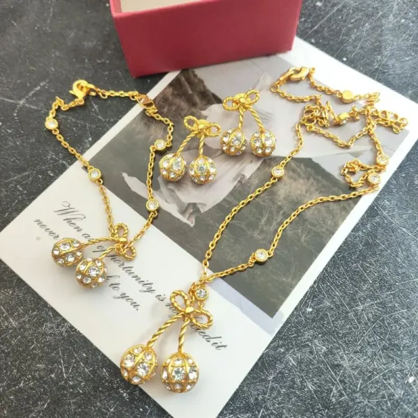 Dior Cherry Earrings Gold Crystal Earrings - 4