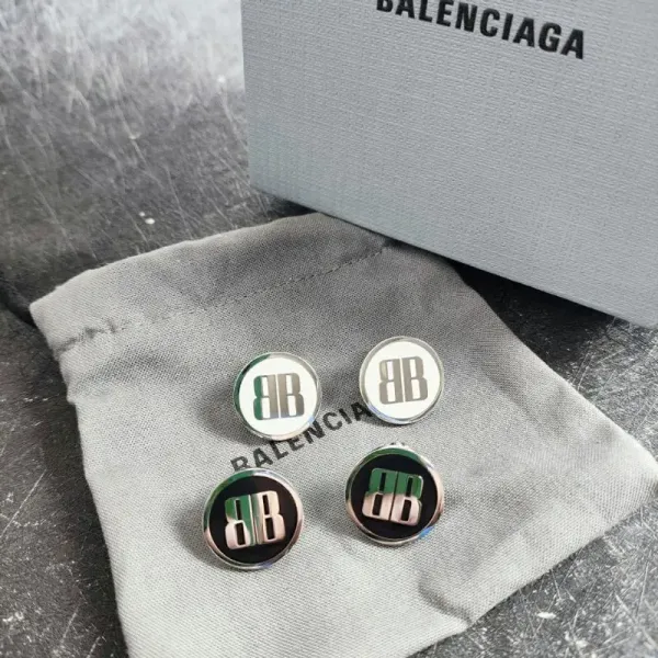 Balenciaga BB Logo Enamel Stud Earrings Green and White - 6