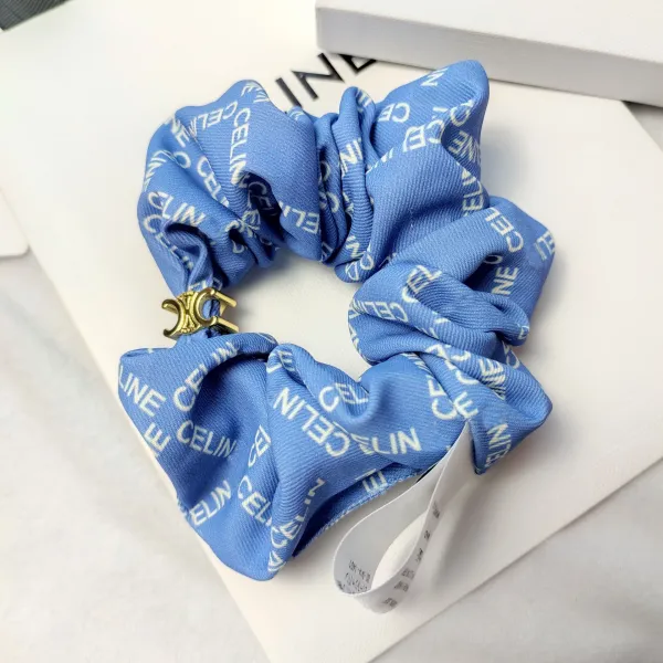 Celine Silk Scrunchie with Geometric Print Beige Accessories - 27