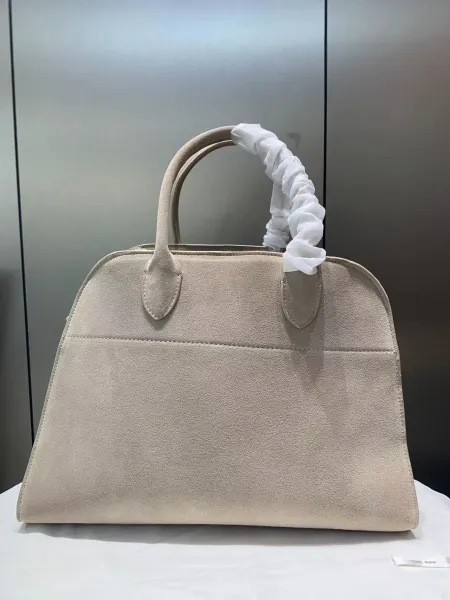 The Row Mini Soft Suede Beige Boston Bag - 32