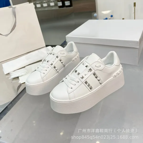 Valentino Garavani Rockstud Flat White Platform Sneakers - 12