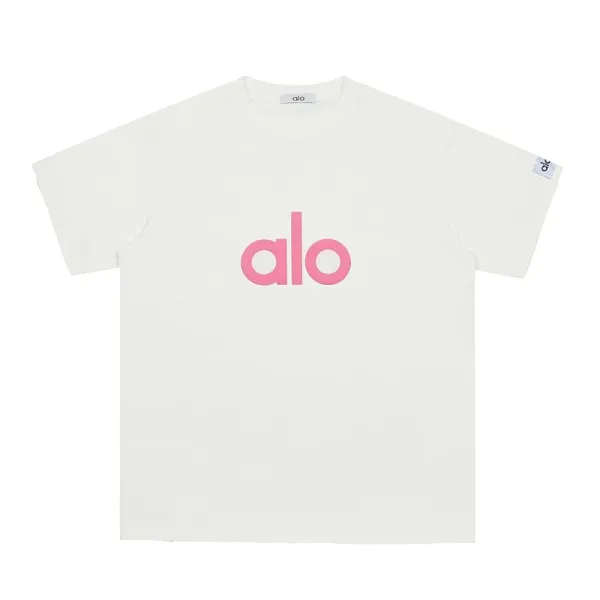 Alo Yoga Alo Logo Pink Print White T-Shirt - 1