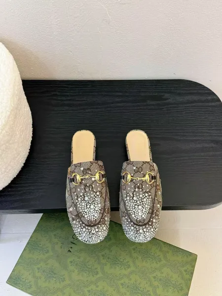 Gucci Princetown Crystal-Embellished Burgundy Loafers - 2