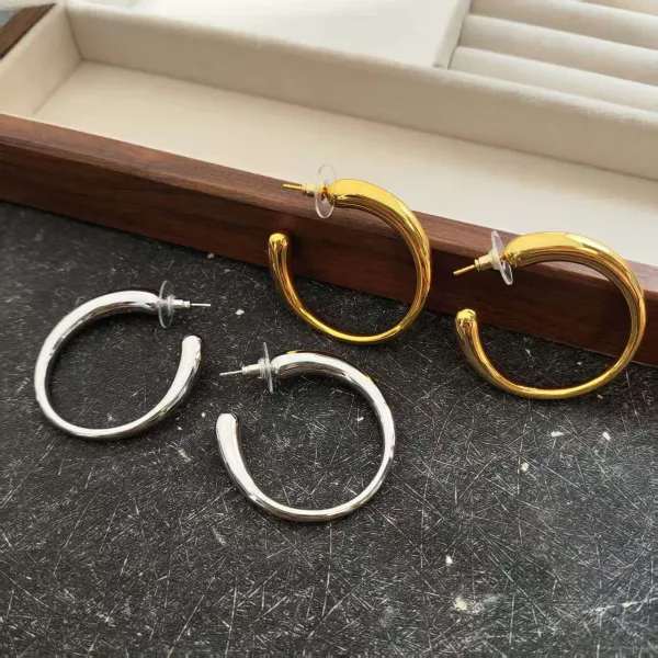Gold Thick Hoop Earrings - 6