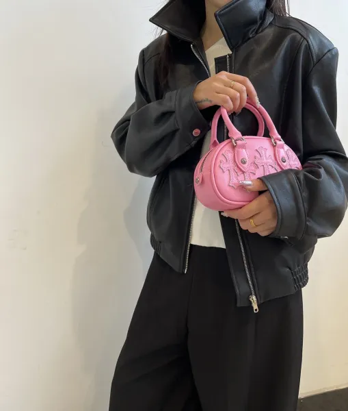 Chrome Hearts Mini Crossbody Bag Black Leather Handbag - 12