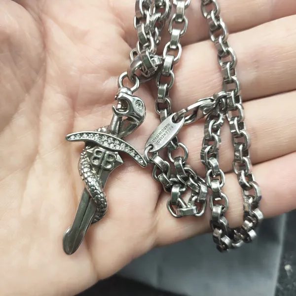 Balenciaga Sword Pendant Necklace Silver - 5