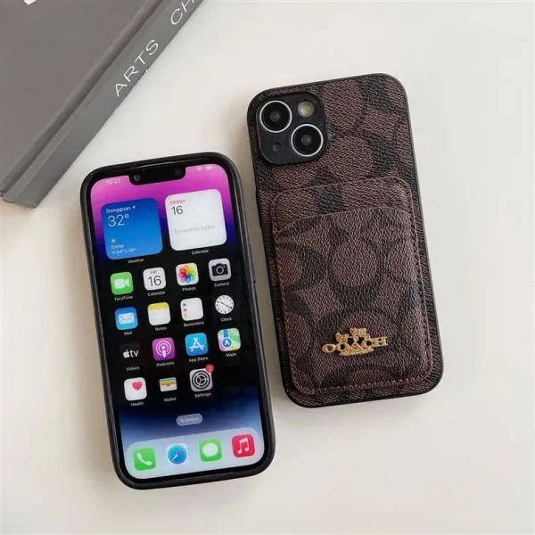 Coach Signature Print Cardholder Phone Case Black - 7