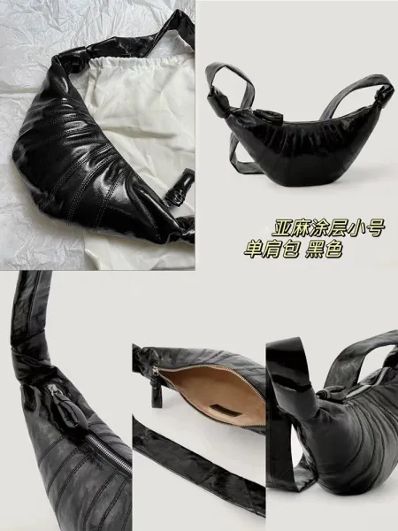 Design Crescent-Shaped Leather Hobo Bag in Cognac, Olive, and Silver - 21