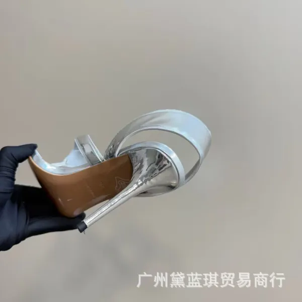 Gold Metallic Thong Stiletto Heel Sandals - 10