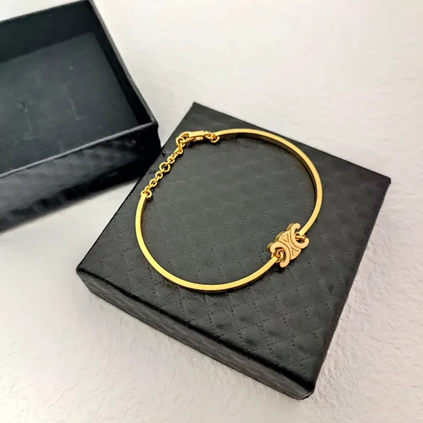 Celine Triomphe Gold-Plated Bracelet and Mother-of-Pearl Ring Set - 7