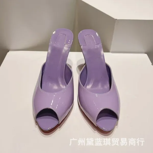 Red Patent Leather Peep-Toe Mule Heels - 10