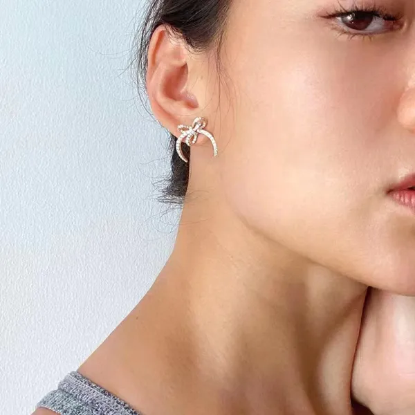Celine Bow Crystal Earrings Silver - 4