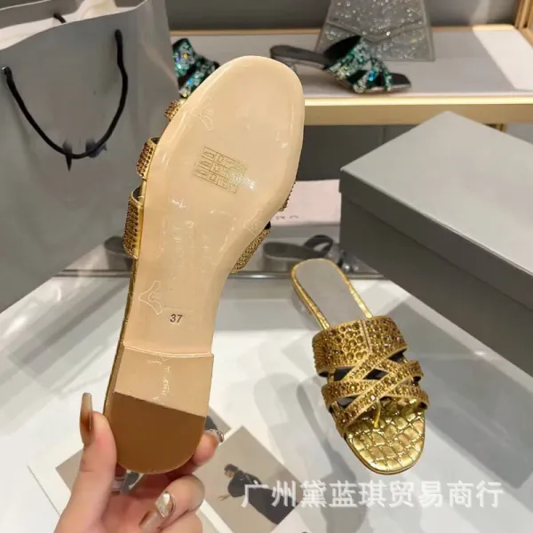 Jil Sander x Crystal-Embellished Croc-Print Slide Sandals in Sky Blue - 5
