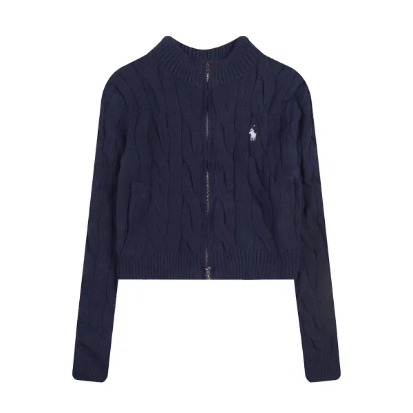 Ralph Lauren Cable Knit Cropped Zip-Up Sweater Navy - 9