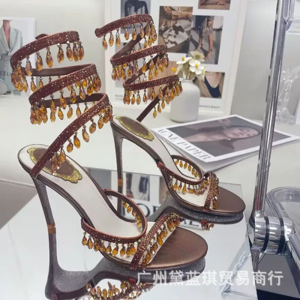 Crystal-Embellished Silver Stiletto Heels - 8