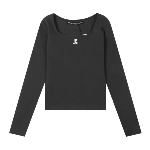 Read & Recreation Square Neck Long Sleeve Crop Top Black - 6