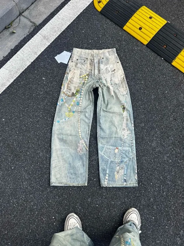 Unbranded Jeans Wide-Leg Chain Graphic product detail image 2