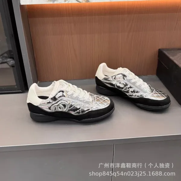 Chanel Tennis Classic Silver Quilted Sneakers - 18