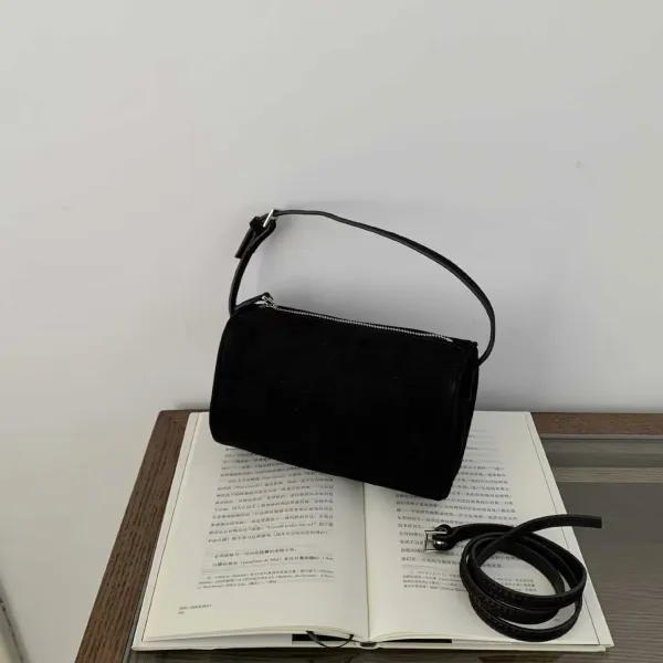 Minimalist Cylinder Handbag Black Leather Handbag - 24
