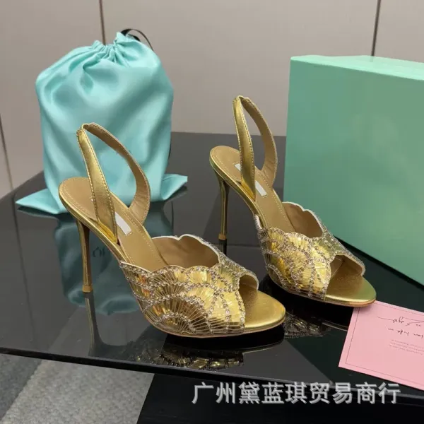 Design Embellished Metallic Pink Slingback Stiletto Heels - 5