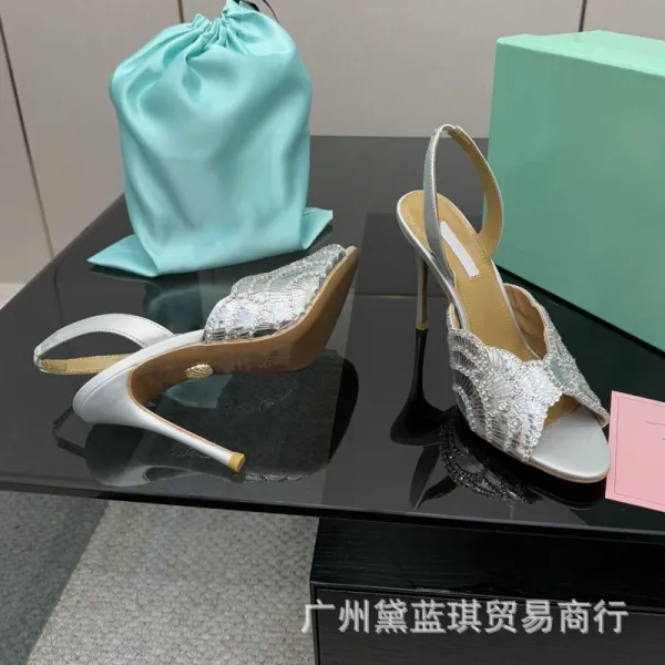 Design Embellished Metallic Pink Slingback Stiletto Heels - 9