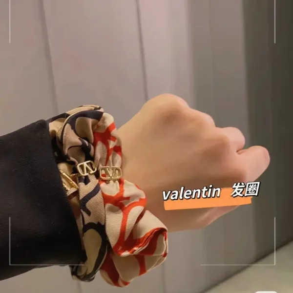 Valentino VLogo Print Silk Scrunchie in Red and Beige - 6