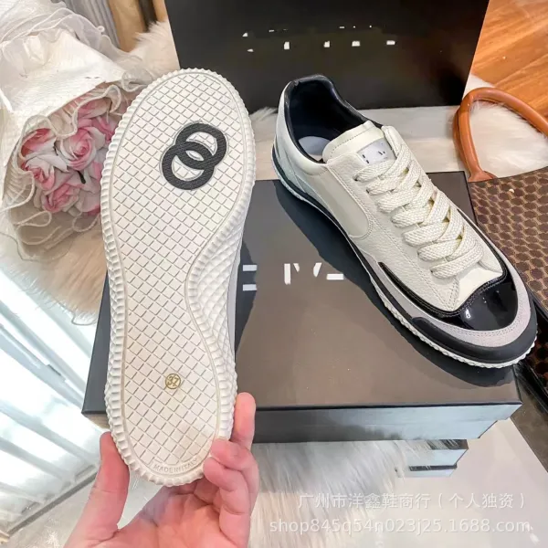 Chanel Tennis Classic White and Black Leather Sneakers - 10