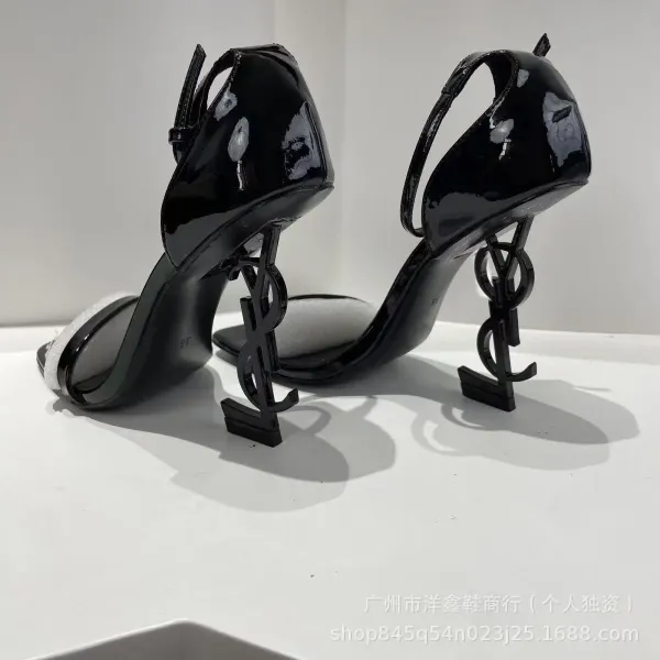 Saint Laurent Tribute Patent Black Square-Toe Ankle-Strap Heels - 14