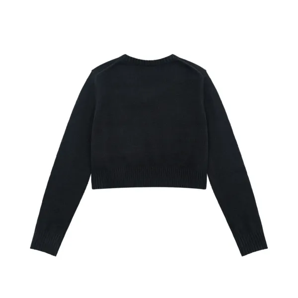Saint Tears V-Neck Cropped Knit Sweater Black - 5