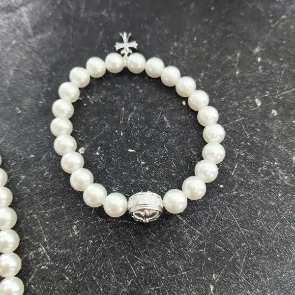 Pearl Bead Cross Pendant Necklace White - 9